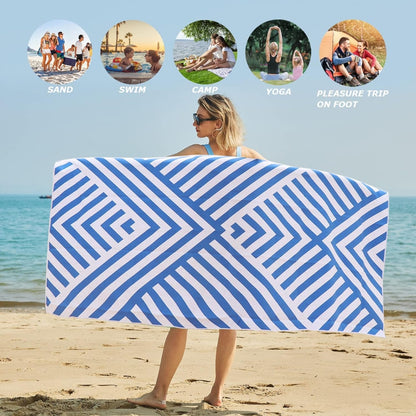 Mikrofaser Strandtuch Groß Schnelltrocknend Sandabweisend Blau Weiß 180x90cm Für Strand Poolside Vielseitig Einsetzbar