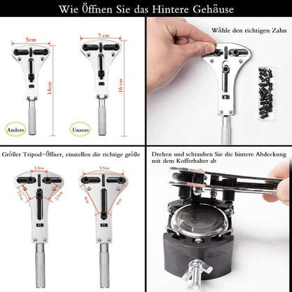 Uhrmacherwerkzeug Set 153 tlg Uhrenwerkzeug Profi Größer Einstellbar Gehäuseöffner Stiftausdrücker Schraubendreher Armband Batteriewechsel Uhr Set