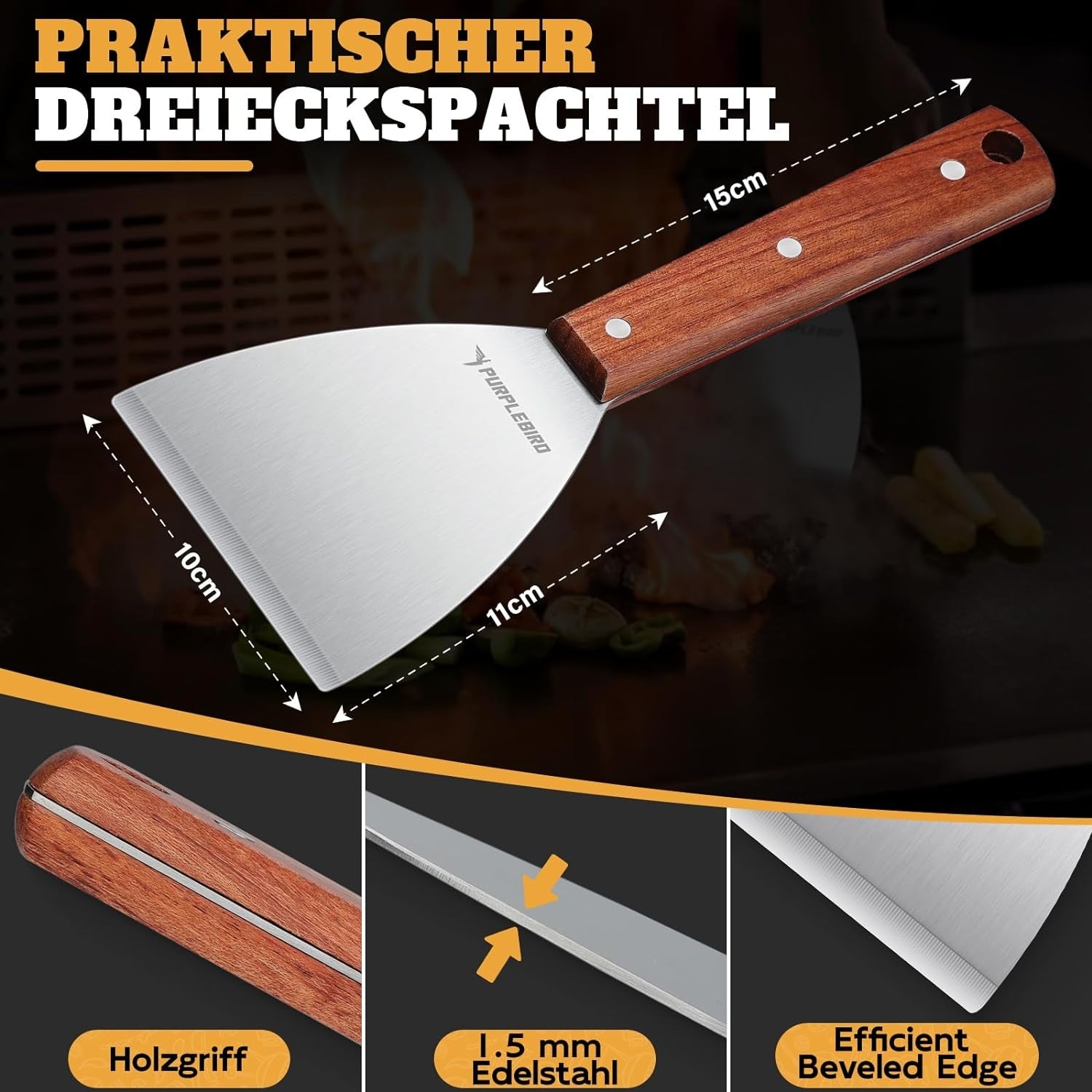 Smashburger Set Grillzubehör Kit aus Edelstahl 3-TLG inkl Burgerpresse 2 Grillspachtels für Gasgrill Teppanyaki BBQ