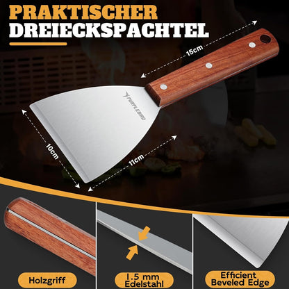 Smashburger Set Grillzubehör Kit aus Edelstahl 3-TLG inkl Burgerpresse 2 Grillspachtels für Gasgrill Teppanyaki BBQ
