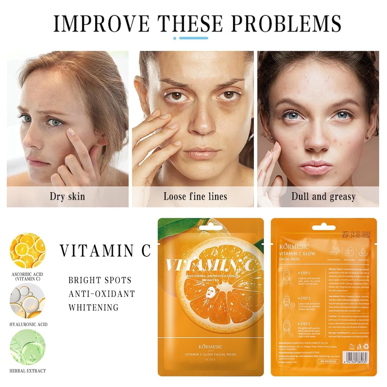 Vitamin C Gesichtspflege Set 6tlg Anti-Aging Aufhellung Feuchtigkeit Straffung