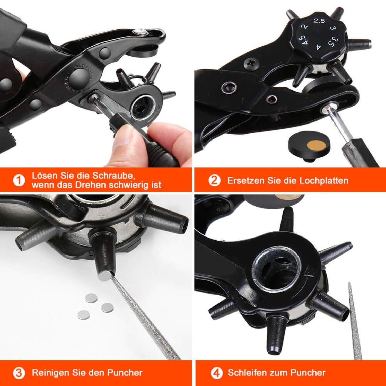 uhrmacher schraubendreher set Gürtellochzange Heavy Duty Revolverlochzange Lochzange Gürtel Leder Locher Lineal Schleifstab Kunsthandwerk Karte Gummi