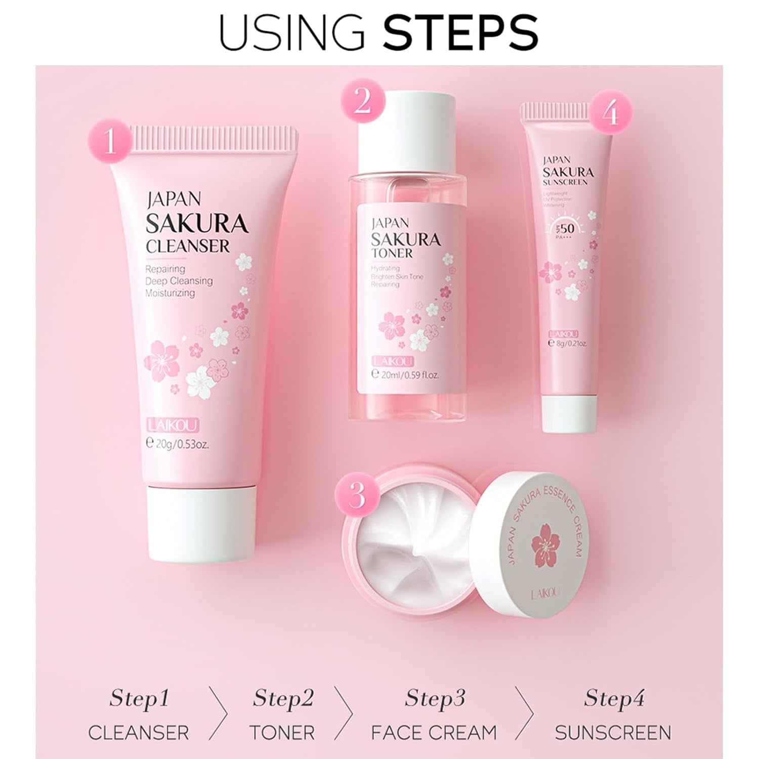 Sakura Hautpflege Reiseset 4tlg mit SPF50 Sonnencreme Geschenkset Frauen