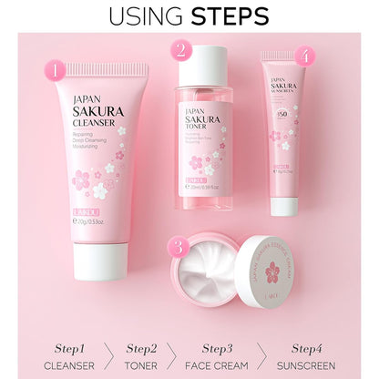 Sakura Hautpflege Reiseset 4tlg mit SPF50 Sonnencreme Geschenkset Frauen