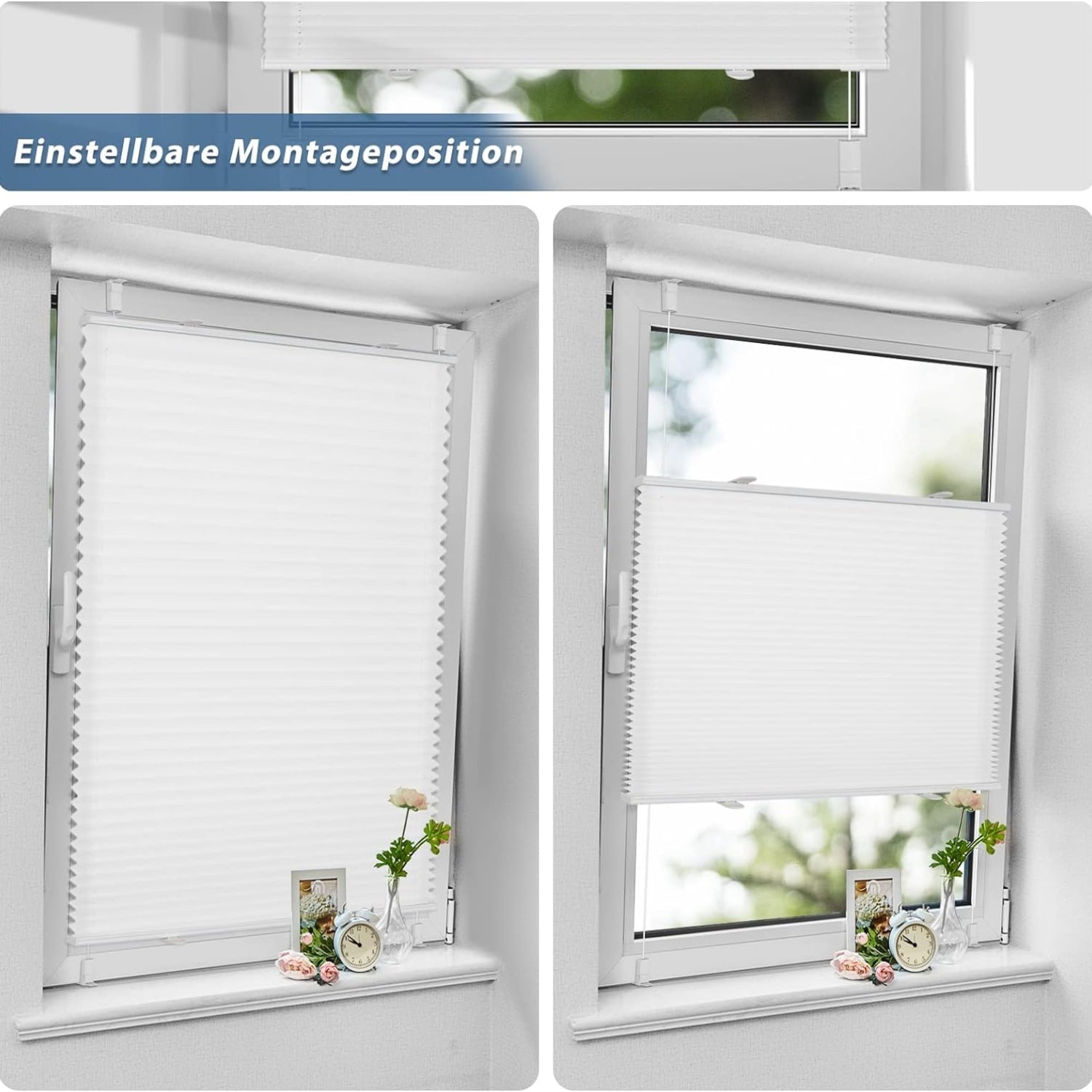 Plissee ohne Bohren Rollos ohne Bohren 120x120cm Klemmfix Plisseerollo Blickdicht und lichtdurchlässig Faltrollo Sichtschutz Rollo für Fenster und Tür