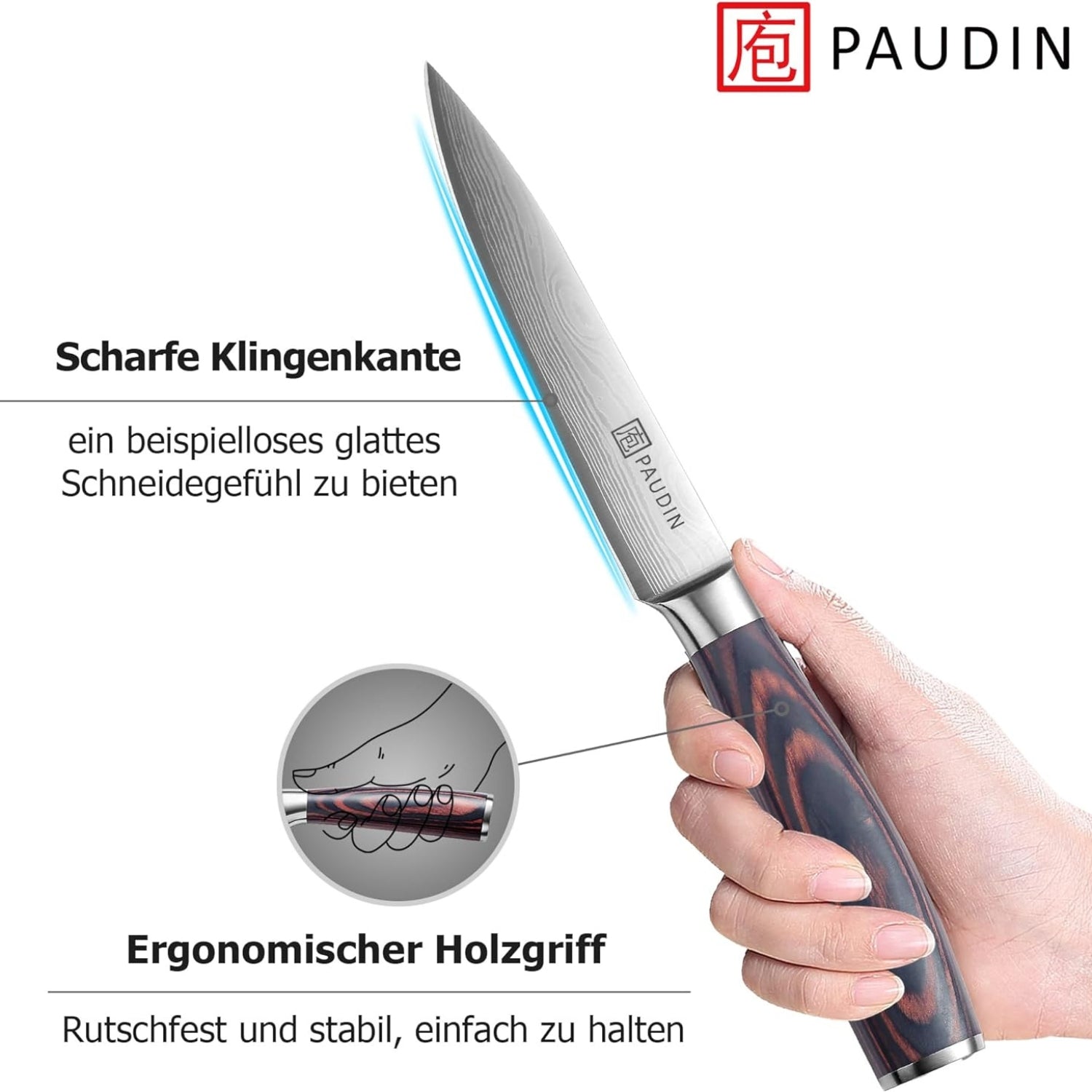 Kochmesser Allzweckmesser Profi 13 cm Scharf Küchenmesser Chefmesser aus rostfreiem Deutscher Edelstahl mit ergonomischem Griff