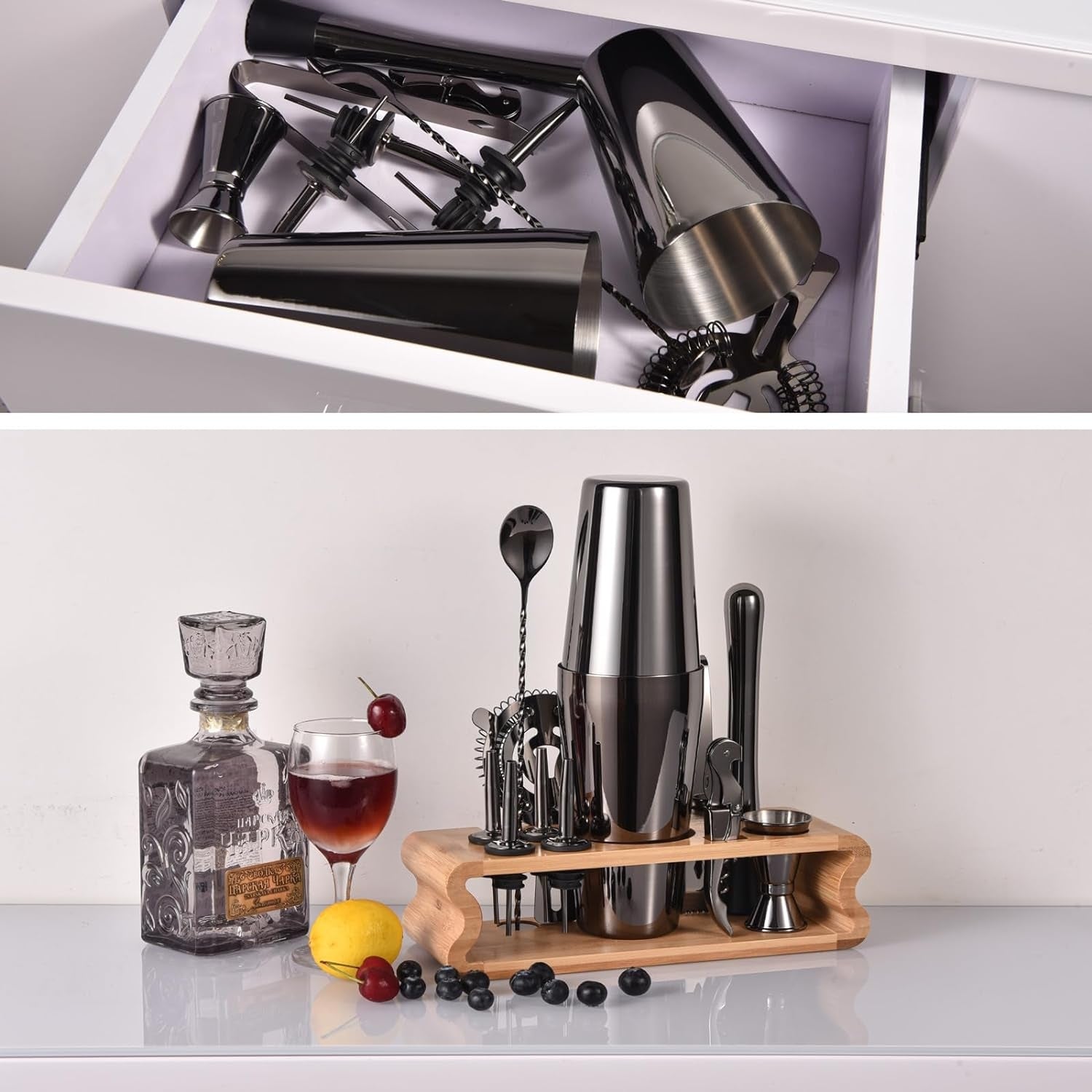 Cocktail Shaker Set 550ML/750ML 12tlg Edelstahl Barkeeper Kit Grau