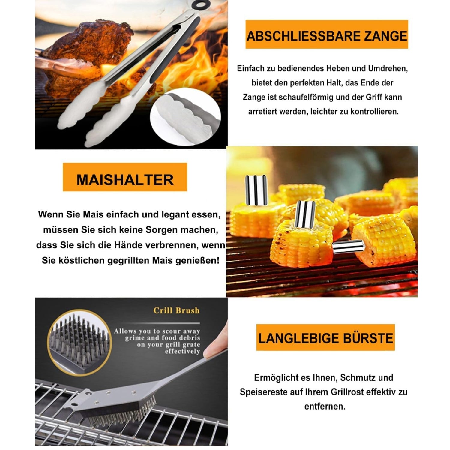 Grillzubehör Set Männer Geschenke 20 Teiliges Edelstahl Grillbesteck Set mit Grillzange Grillspachtel Schürze Set für Outdoor Camping Grillgeschenke