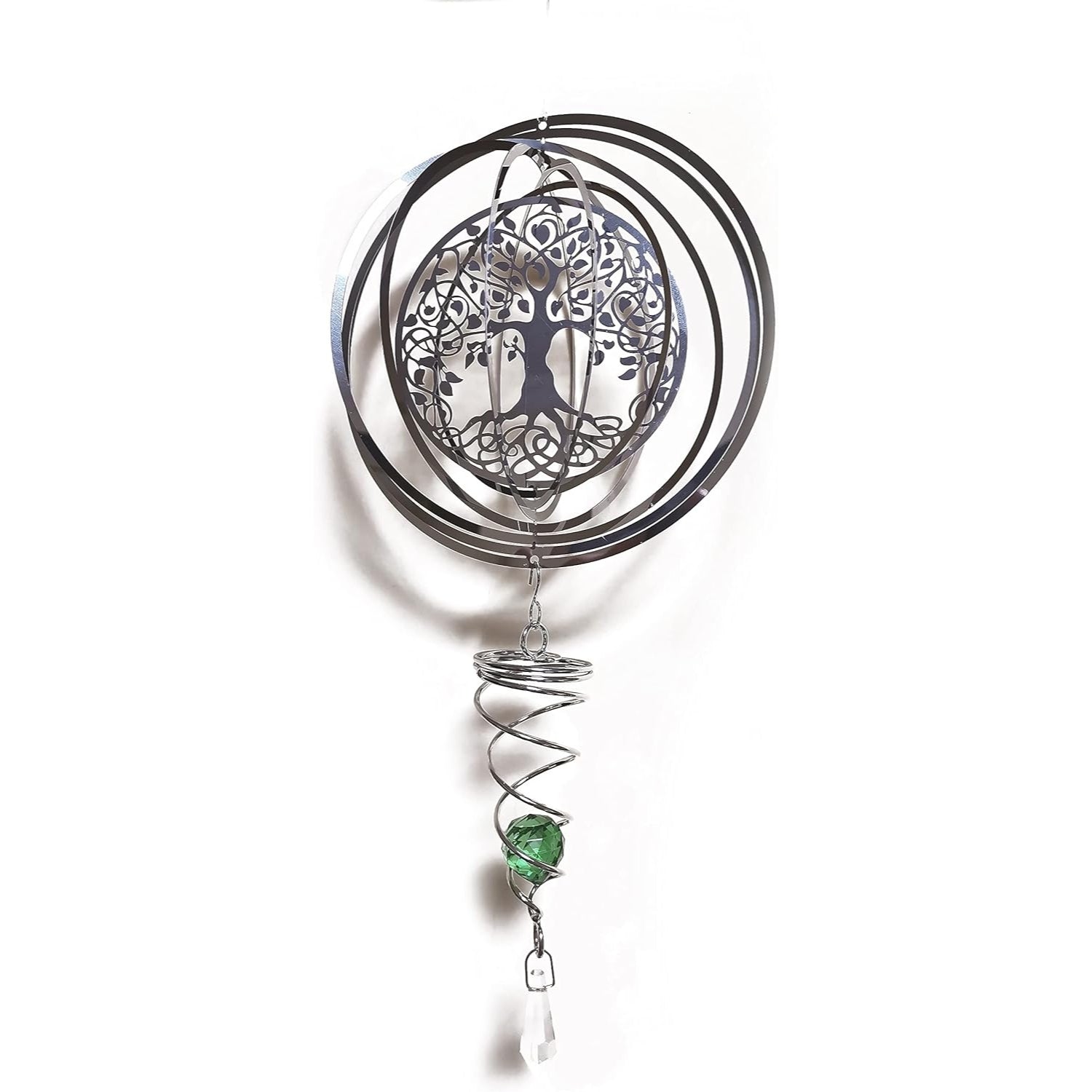 3D Garten Windspiel Edelstahl Hängende Windspiel Fenster Ornamente Rotierende Windskulpturen Aufhängen mit Gazing Ball Spiralschwanz Baum des Lebens