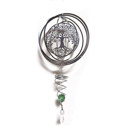 3D Garten Windspiel Edelstahl Hängende Windspiel Fenster Ornamente Rotierende Windskulpturen Aufhängen mit Gazing Ball Spiralschwanz Baum des Lebens