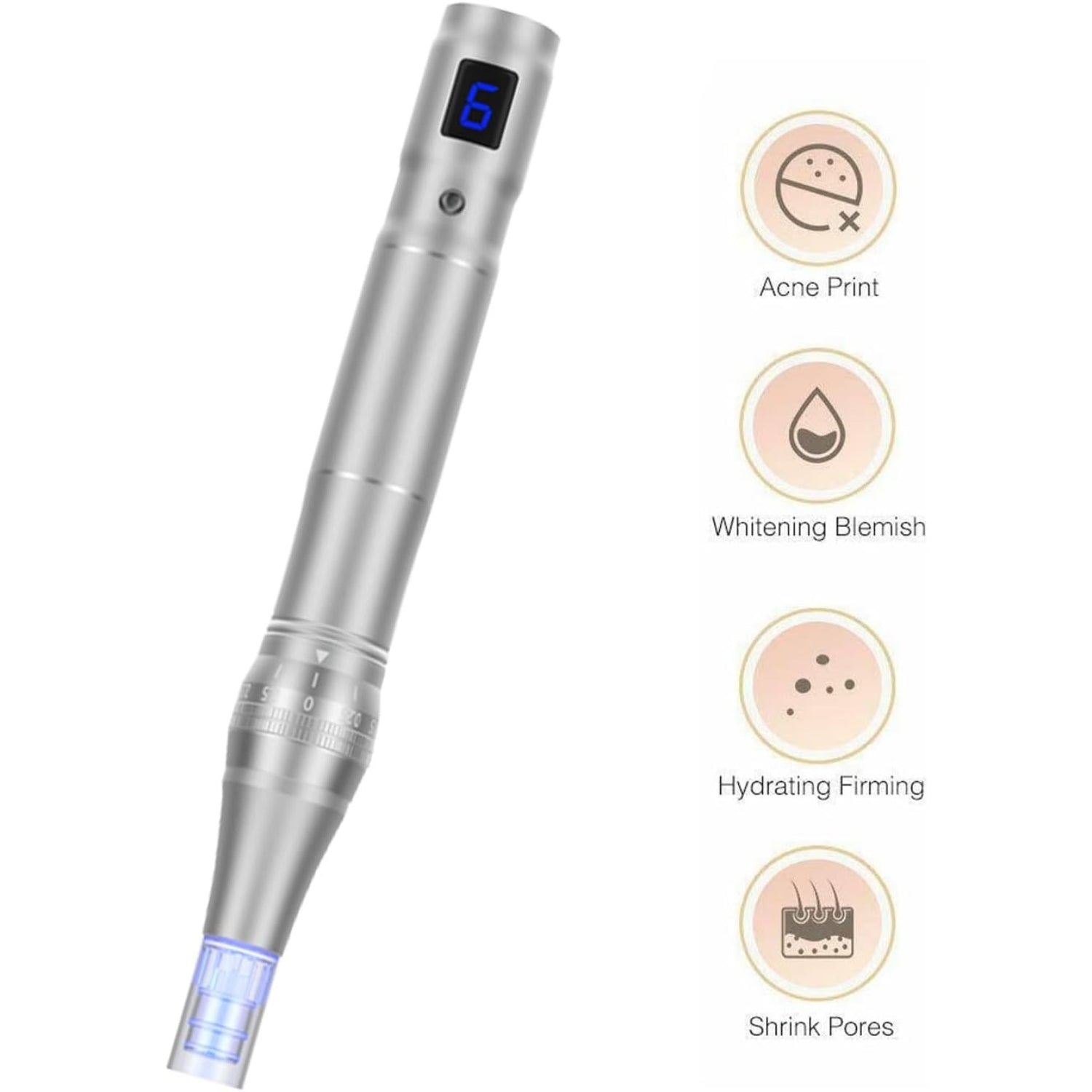 Elektrischer Derma Pen Microneedling 0-2.5mm 6 Stufen + Hyaluron Serum Vitamin C