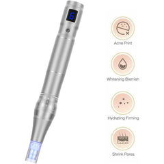 Elektrischer Derma Pen Microneedling 0-2.5mm 6 Stufen + Hyaluron Serum Vitamin C