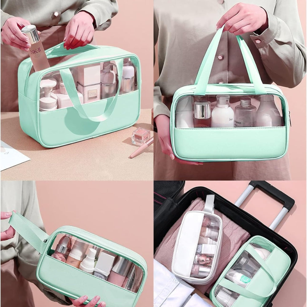 Transparente Kosmetiktasche 3er Set Wasserdicht PVC Kulturbeutel Reise Grün