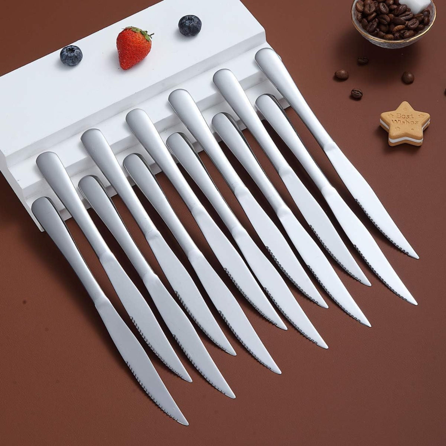 GrillChef Edelstahl Steakmesser Set 8 Stück Silber scharf und spülmaschinenfest mit robustem Griff für Partys Hochzeiten und Zuhause Grill Zubehör