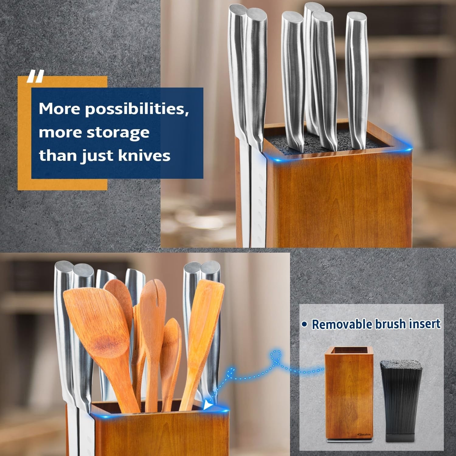 Magnetischer Messerblock ohne Messer 360° drehbar Magnet Messerhalter aus Akazienholz Hochwertiger Messerblöcke Küchenmesser Organizer