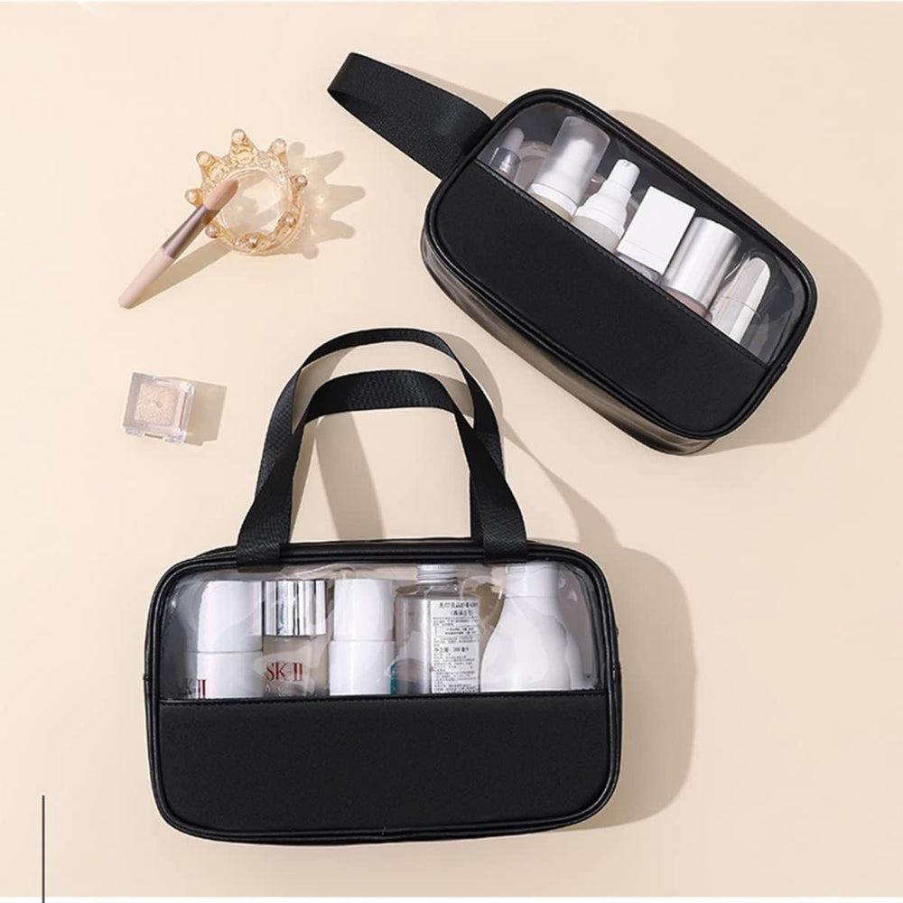 Kosmetiktasche Transparent 3er Set Schwarz Wasserdicht PVC Kulturbeutel Damen