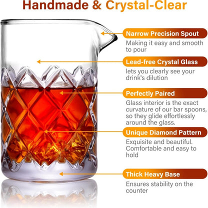 Premium Cocktail Zubehör Kristall-Mischer-Glas 18oz für Barkeeper