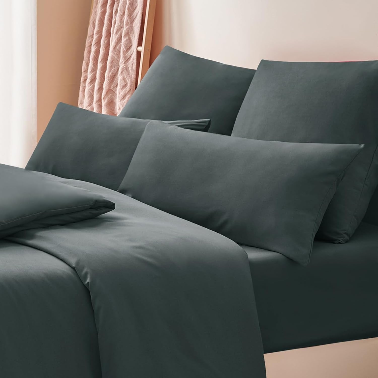 Kissenbezug 40x80 2er Set Grau Kopfkissenbezug Anthrazit Mikrofaser mit Reißverschluss Doppelpack Polsterbezug Superweich Atmungsaktiv Waschbar