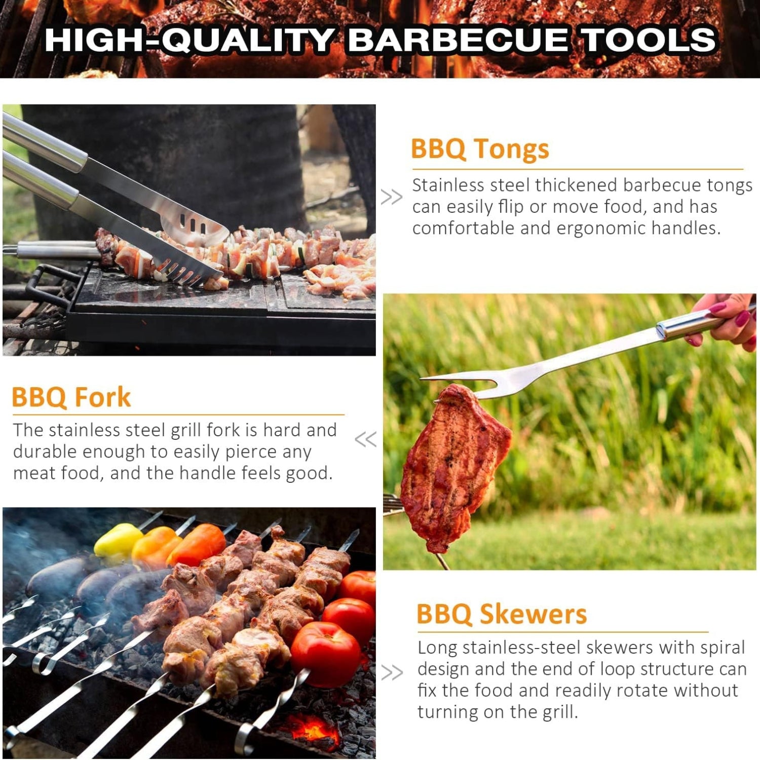 Grillbesteck Set 35tlg Hochwertiger Edelstahl Grill Geschenke mit Koffer Grillmatte Vatertagsgeschenk Perfekt für Garten und Camping