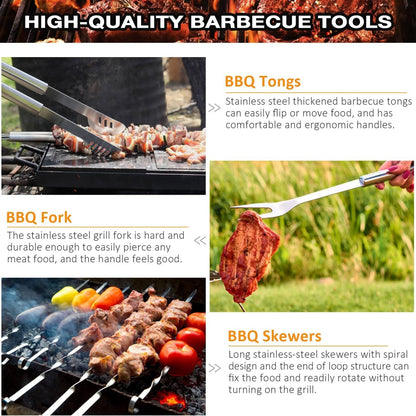 Grillbesteck Set 35tlg Hochwertiger Edelstahl Grill Geschenke mit Koffer Grillmatte Vatertagsgeschenk Perfekt für Garten und Camping