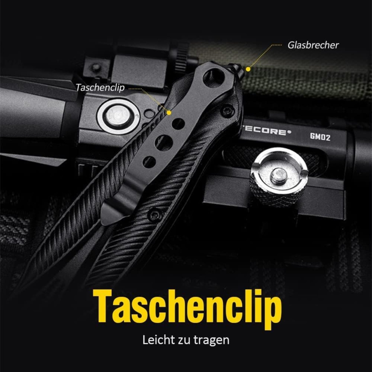 Schwarzes Klappmesser Taschenmesser mit Clip Einhandmesser Outdoor Messer EDC Messer für Männer Design mit stromlinienförmigem Griff