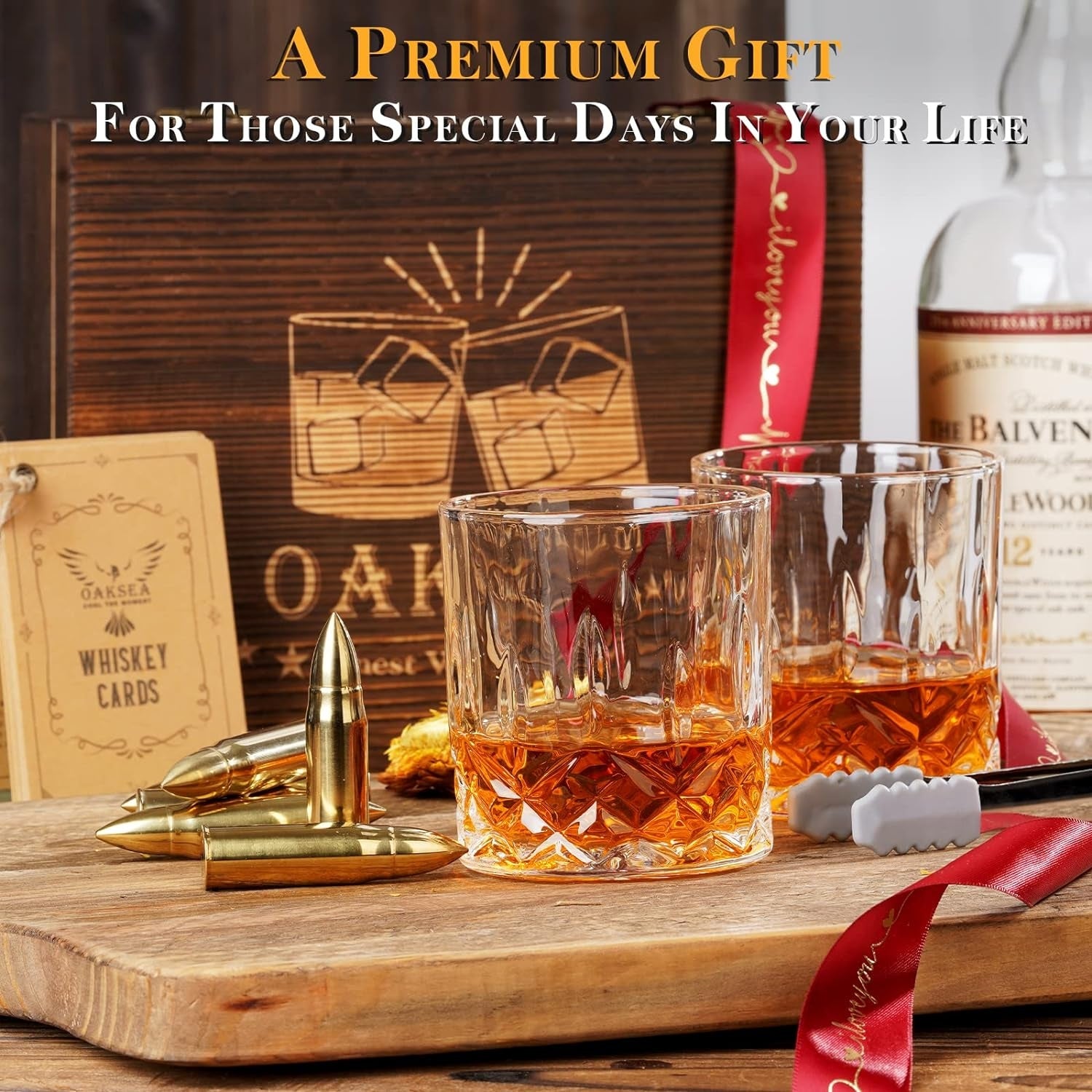 XL Whiskey Set Geschenke für Männer Goldene Patronen Whiskey Glas Whiskysteine