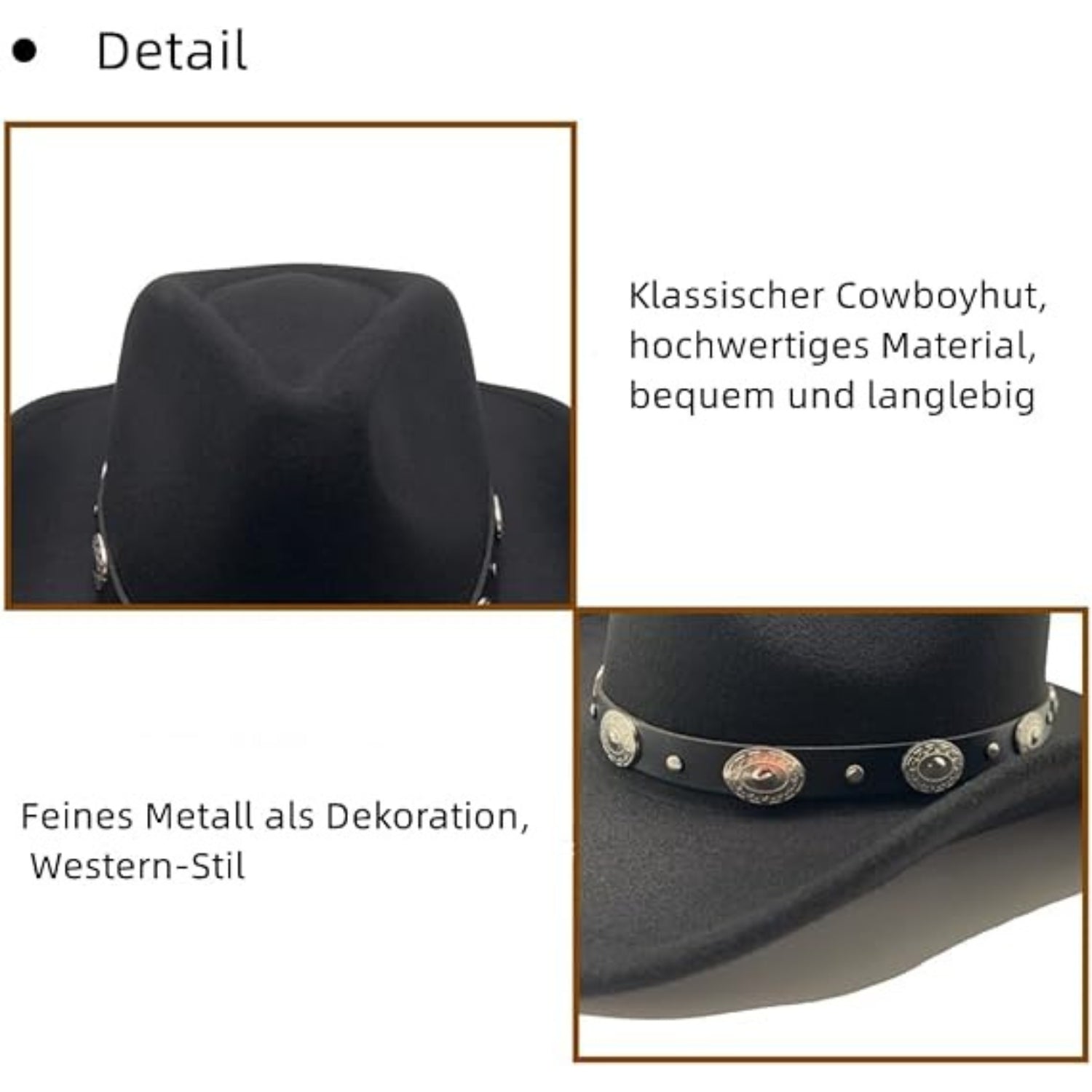 Cowboyhut Herren Westernhut Fedora Hut Breiter Krempe mit Lederband Schwarz Material 35% Polyester 65% Premium-Baumwolle Anlass Alltag Freizeit