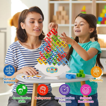 Tetra Tower Spiel Spielzeug ab 4 Jahren 64 Stück Team Tower Game Stapelspiel Erwachsene Kinder-Balance-Spielzeug Stapelturm Wackelturm Balance Spiel
