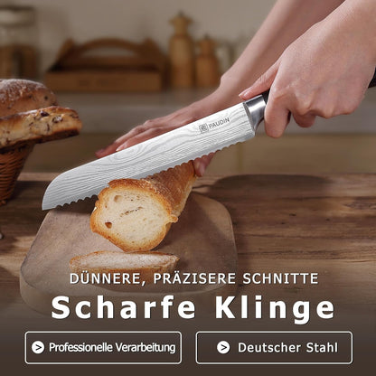 Profi Brotmesser mit Holz Griff 20 cm Edelstahl Küchenmesser mit Wellenschliff extra scharfe Messerklinge rostfrei