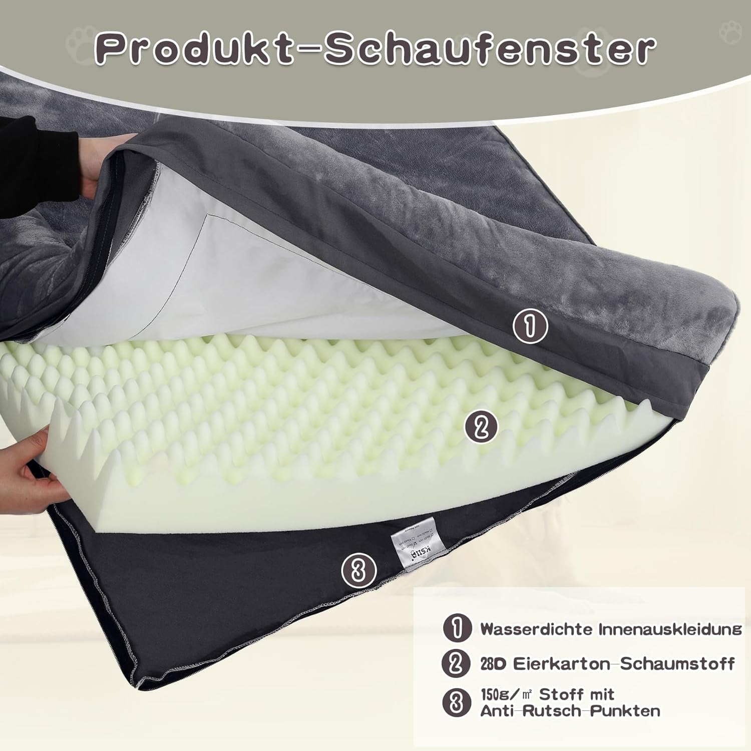 Hundebett Grosse Hunde Hundekissen Orthopädisches Hundebett Grosse Hunde mit Zweiseitige Nackenrollen Waschbarer Bezug Hundesofa mit Kistenschaum