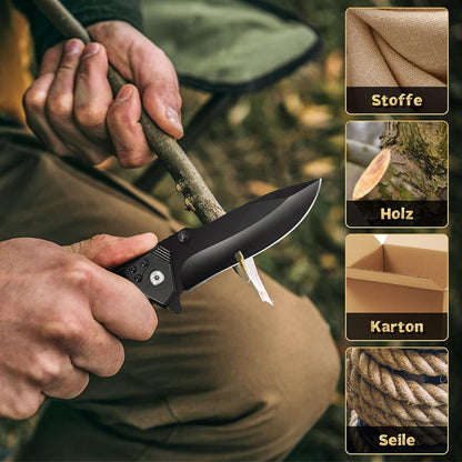 Klappmesser I Scharfes Taschenmesser I Einhandmesser Outdoor Survival Messer Schwarz Edelstahlklinge Aluminiumgehäuse für Arbeit Wandern Camping