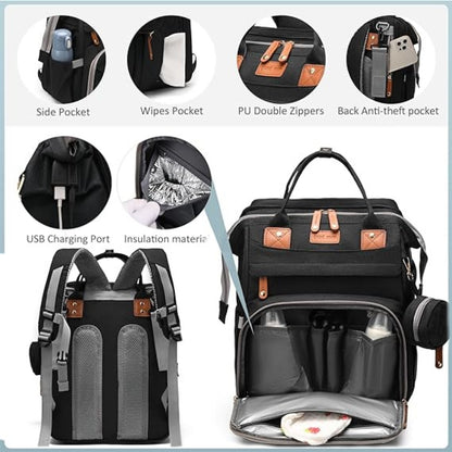 Wickelrucksack Schwarz mit Klappbett Moskitonetz USB Ladeanschluss Wasserdicht