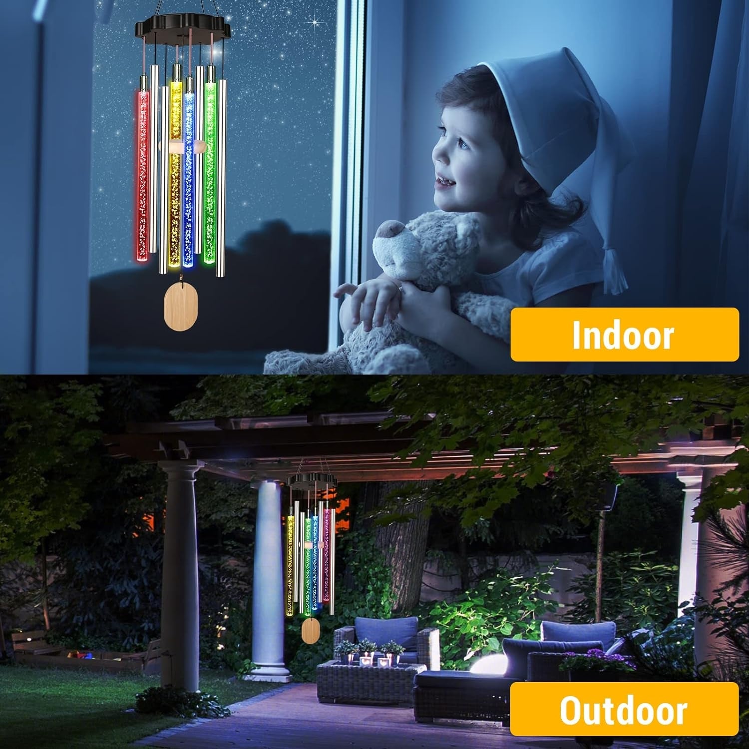 Solar Windspiel Garten mit Aluminiumrohre 4 LED Klassisches Solar Windspiel für Draußen wasserdichte Geschenke für Mutter Frauen Tochter Dekorationen
