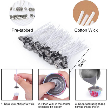 Kerzen Selber Machen Set mit 6 ätherisches Öl Kerzendochte 4x120g Bienenwachs 9 Dosen Kerzen Gießen Set Dochthalter Dochte DIY Set Erwachsene