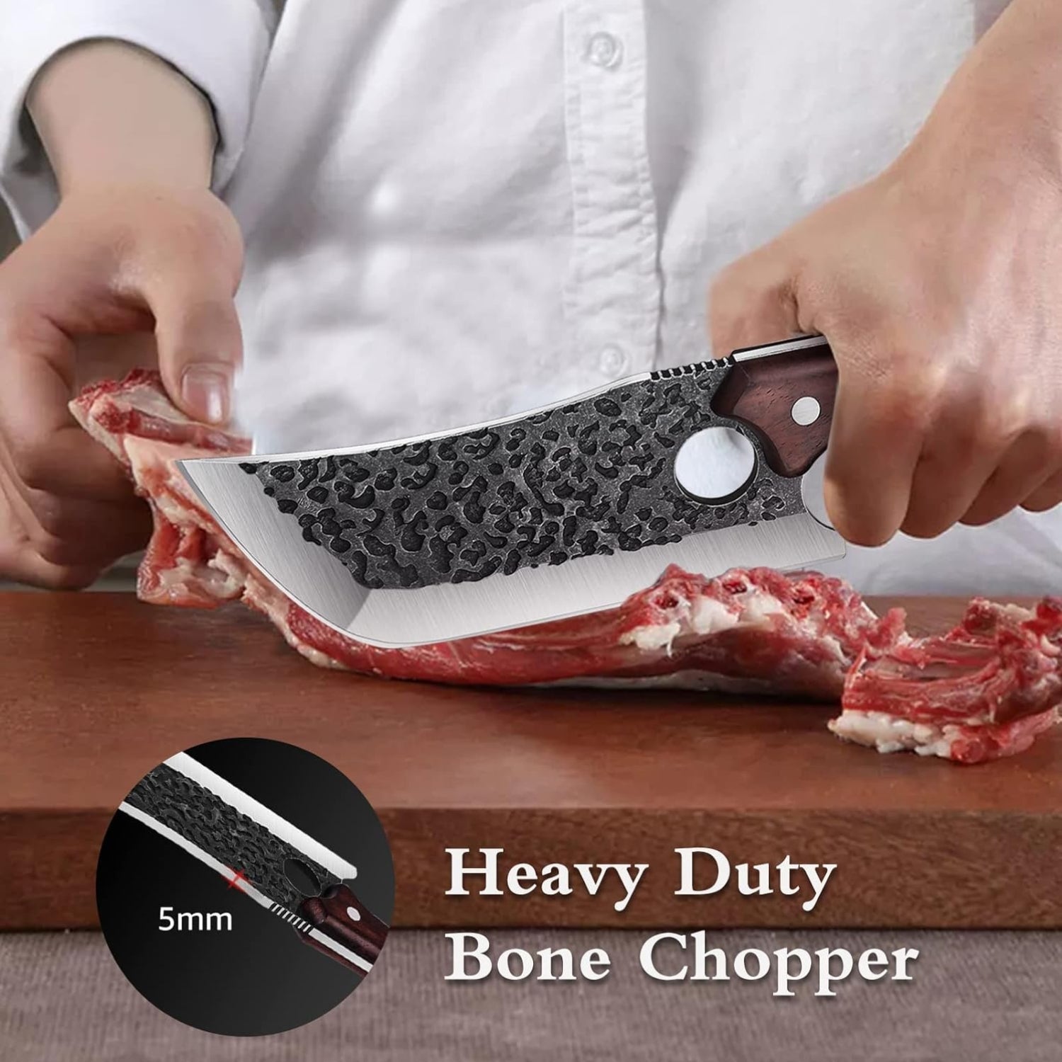 Schweres Hackmesser Japanisches Küchenmesser Handgeschmiedet mit 5mm Klinge Holzgriff Knochenbeil Ausbeinmesser und Lederhülle Ideal für BBQ