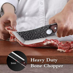 Schweres Hackmesser Japanisches Küchenmesser Handgeschmiedet mit 5mm Klinge Holzgriff Knochenbeil Ausbeinmesser und Lederhülle Ideal für BBQ