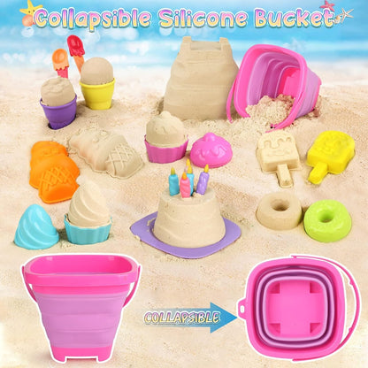 Sandkasten Spielzeug 46tlg Eis Mädchen Junge Set mit Schaufel Eimer Netzbeutel