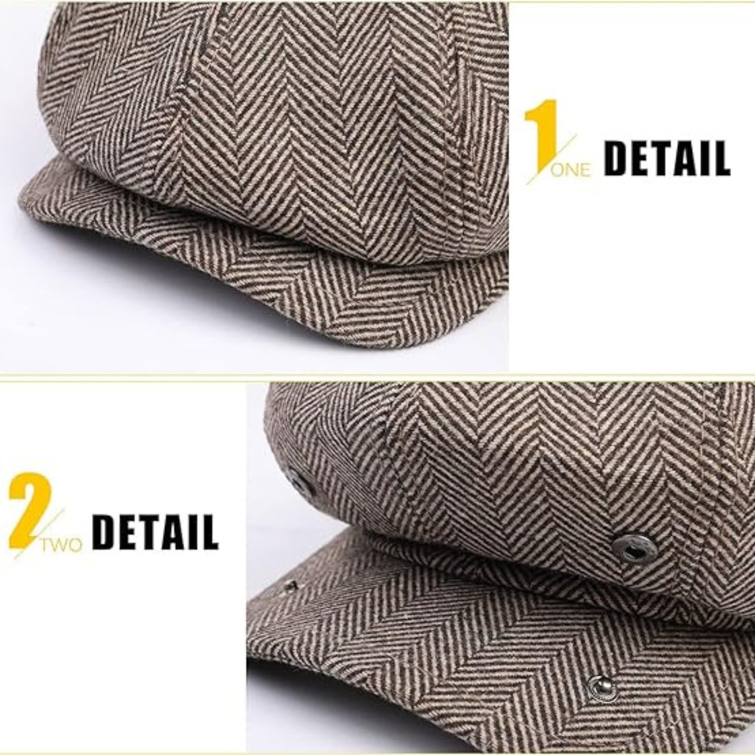 Herren Schiebermütze Flatcap Mütze Cap Fischgräten Tweed Newsboy Cap Fischgrät Braun Größe 56-59cm Verstellbar Ohrenklappe Material 70% Polyester 30%