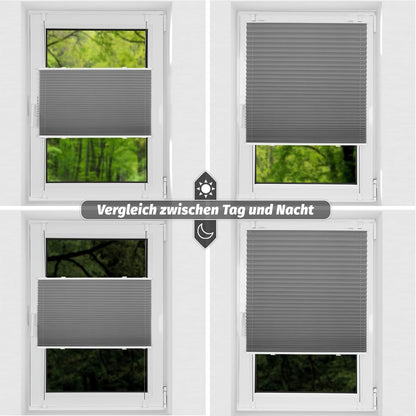 Premium Plissee ohne Bohren Plissee ohne Bohren Verdunkelung Klemmfix Grau 80x220cm Thermo Plissee 100% Verdunkelnd lichtundurchlässig Jalousie