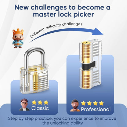 Lockpicking Set 17 Teilig Transparente Trainingsschlösser Anleitung für Anfänger Profis uhrmacherwerkzeug uhrmacher schraubendreher Schloss Knacken