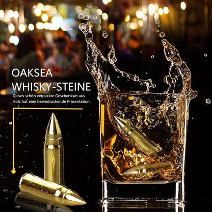 Whiskey Steine Set Geschenke für Männer Goldene Patronen Whiskey Glas 6 Steine