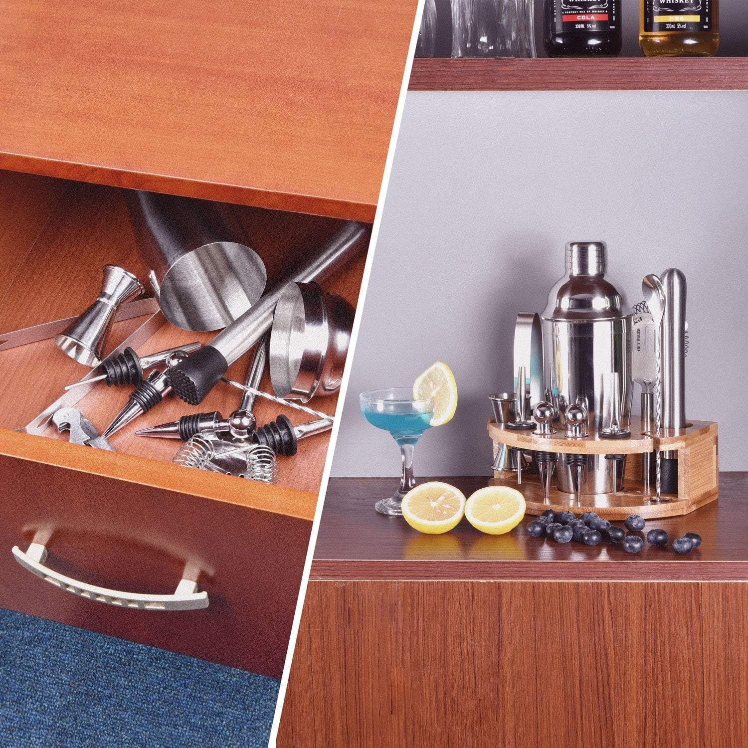 12 Teiliges Cocktail Shaker Set Edelstahl 750ML Geschenk für Männer Silber