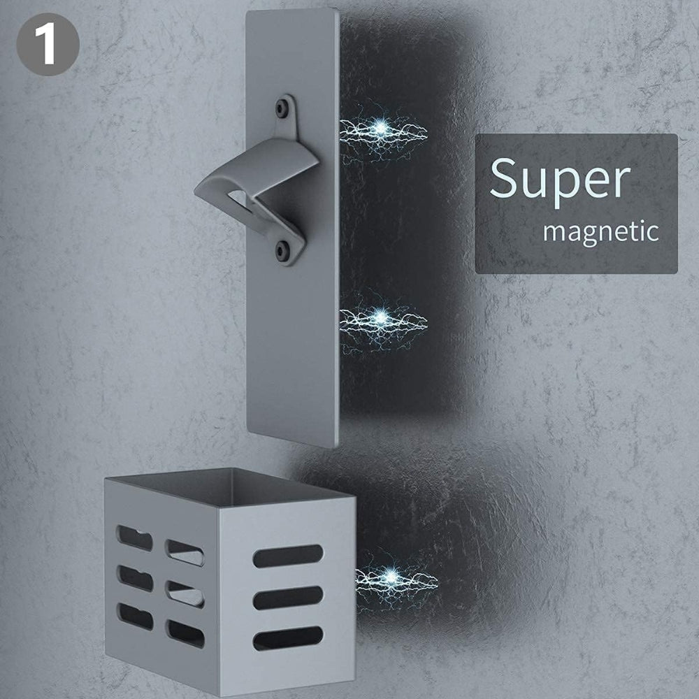 Magnet Flaschenöffner Wandmontage Auffangbehälter Kohlenstoffstahl Grau