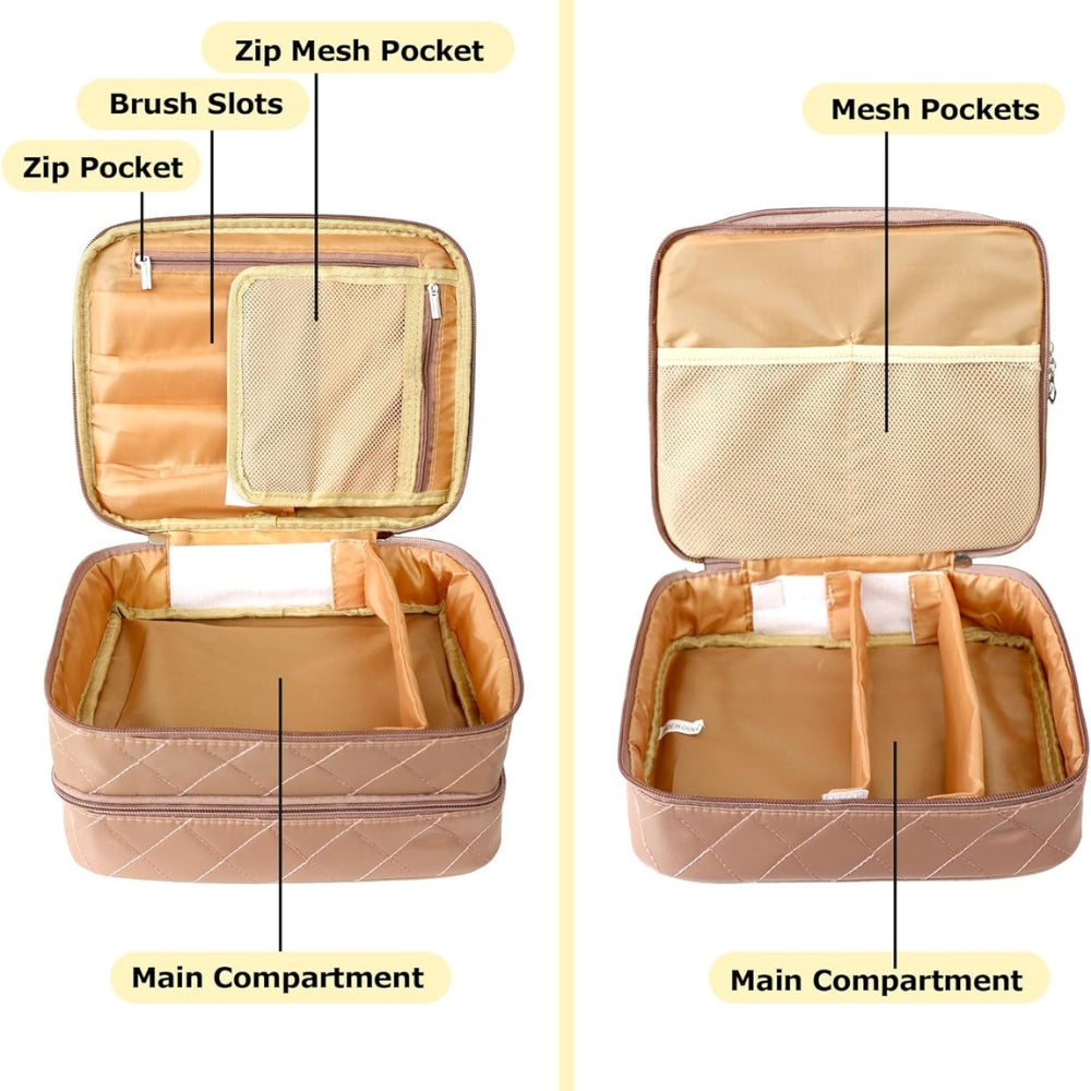 Kosmetiktasche Groß Reise Doppelschicht Wasserdicht Organizer Make Up Braun