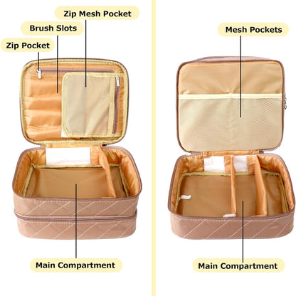 Kosmetiktasche Groß Reise Doppelschicht Wasserdicht Organizer Make Up Braun