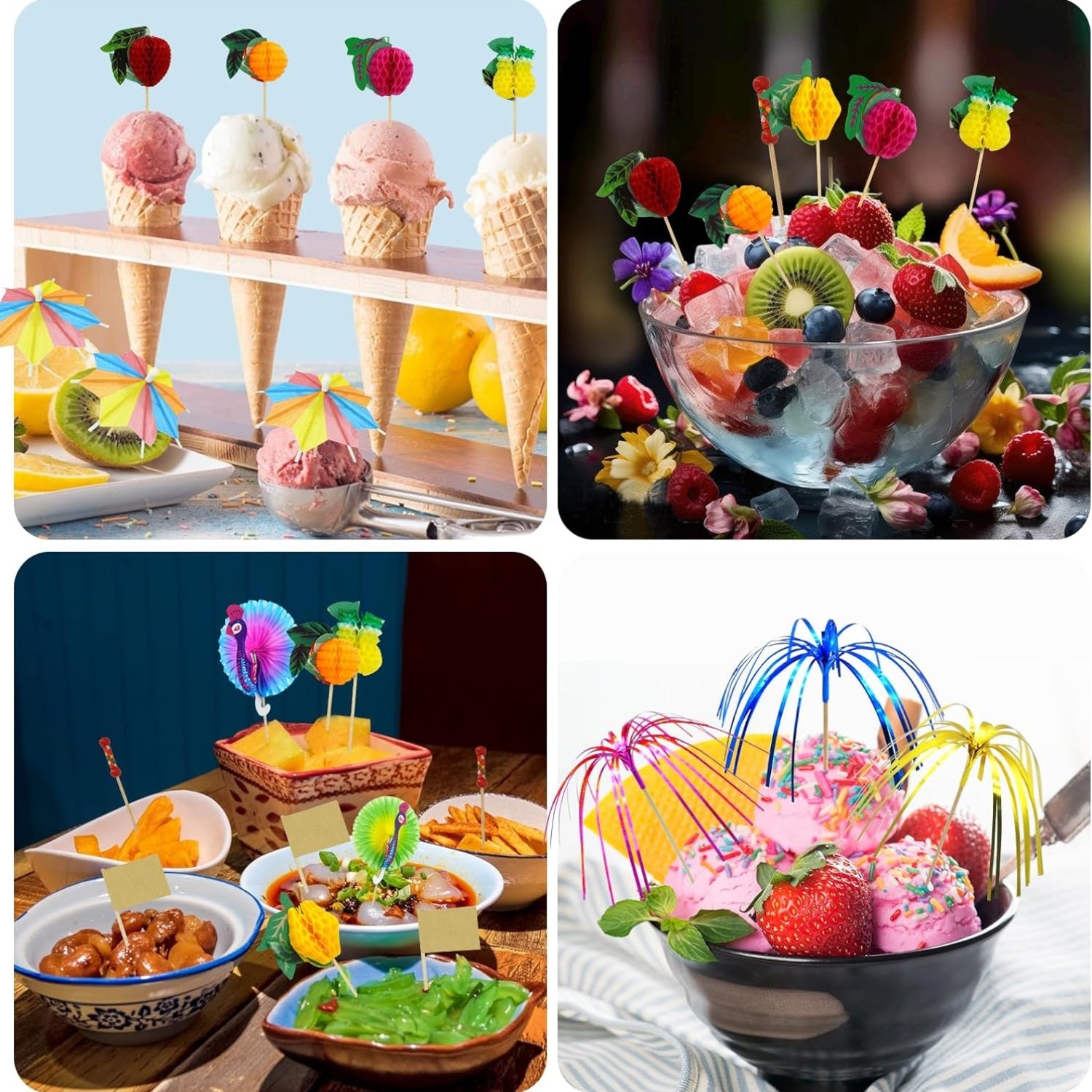 Cocktail Deko Party Zubehör 150 Stück Bunte Cocktail Party Dekorationen Papier Schirmchen Regenbogen Strohhalm Spieße Flamingo Pfauen Obst