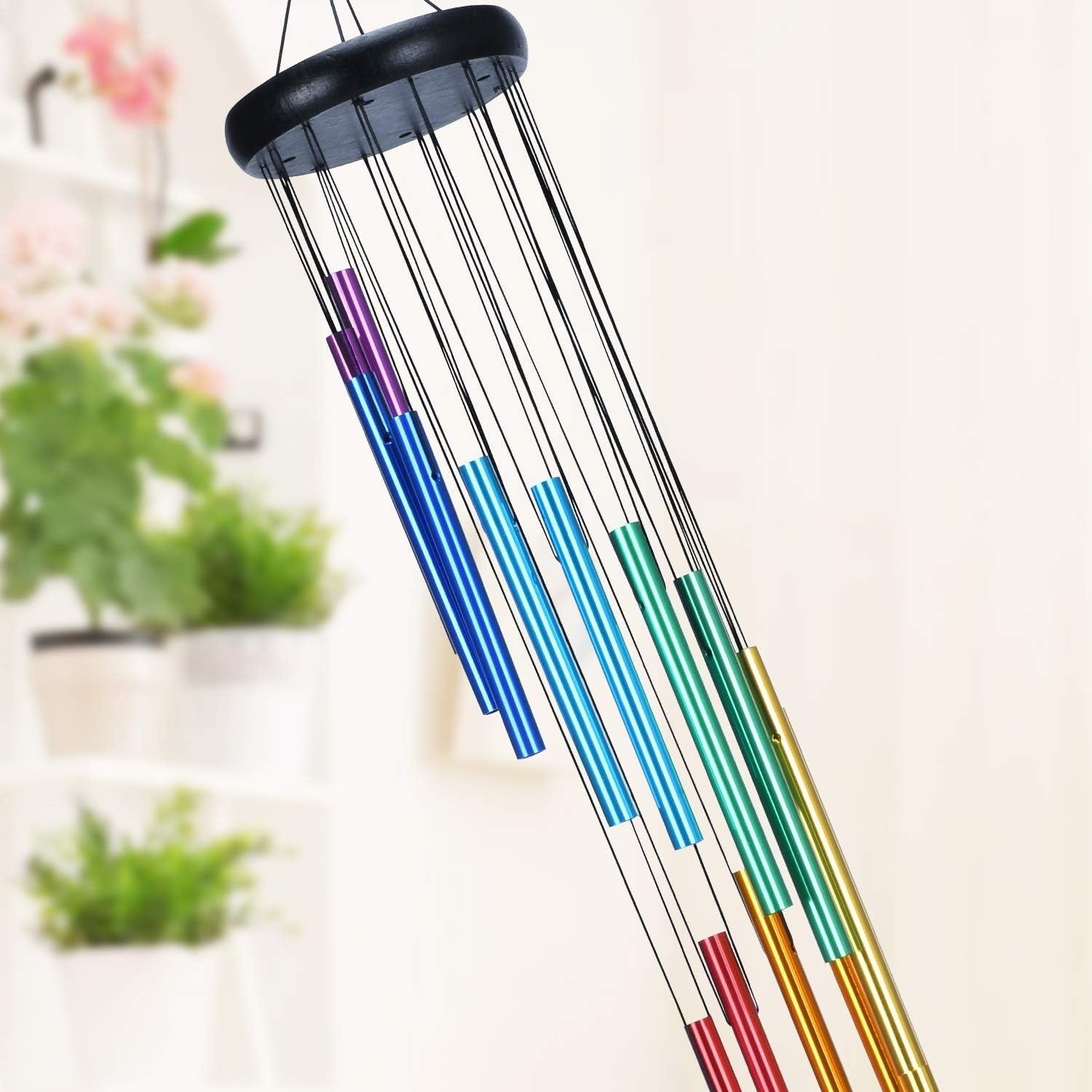 WINDKRAFT Windspiele für Draußen 72cm mit Haken 14 Farben Aluminium Regenbogen