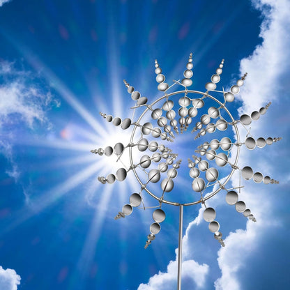 Metall Windmühle Garten 3D Windspinner Doppelseitig Windfänger Sonnen Deko 80cm