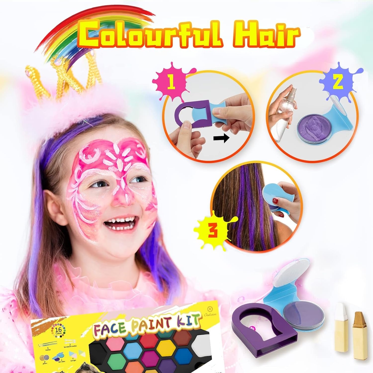 Kinderschminke Set Fasching Karneval 16+2 Farben 32 Schablonen 116 Strasssteine