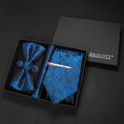 Paisley Krawattenset für Herren Schwarz Blau Krawatte Fliege Manschettenknöpfe